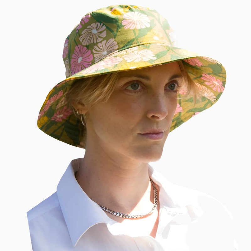 Cotton Print Crusher Sun Hat rated UPF50+ Sun Protection-Blocks at least 98% broad spectrum Harmful UVA and UVB radiation-Made in Canada by Puffin Gear-Travel Hat-Beach Hat-Modern Garden Bloom Cotton Print Hat