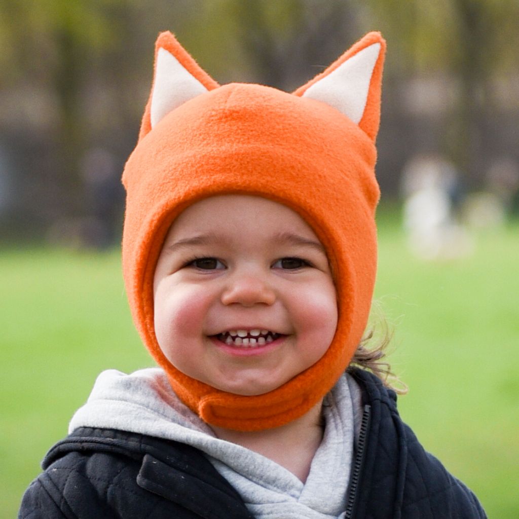 Kids Polartec Classic Fleece 200 Series Fox Hat with Chin Wrap for Cold weather play-Made in Canada by Puffin Gear