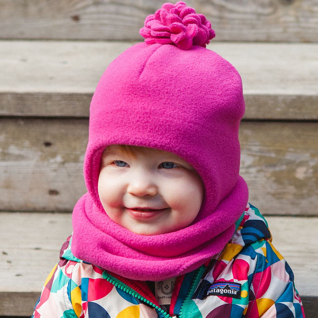 Polartec Classic 200 Series Fleece Snowball Hat and Neck Warmer-Made in Canada by Puffin Gear for cold weather outdoor play.