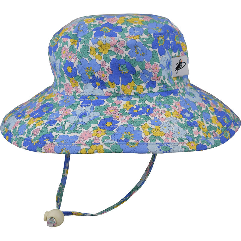 Puffin Gear Wide Brim Sunbaby Sun Hat with Chin Tie-UPF50+ Sun Protection-Made in Canada-Liberty of London-Cosmos Flower Print