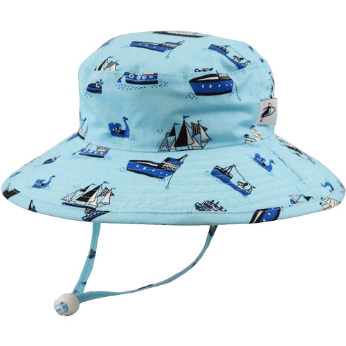 kids wide brim sun hat-nautical fleet print