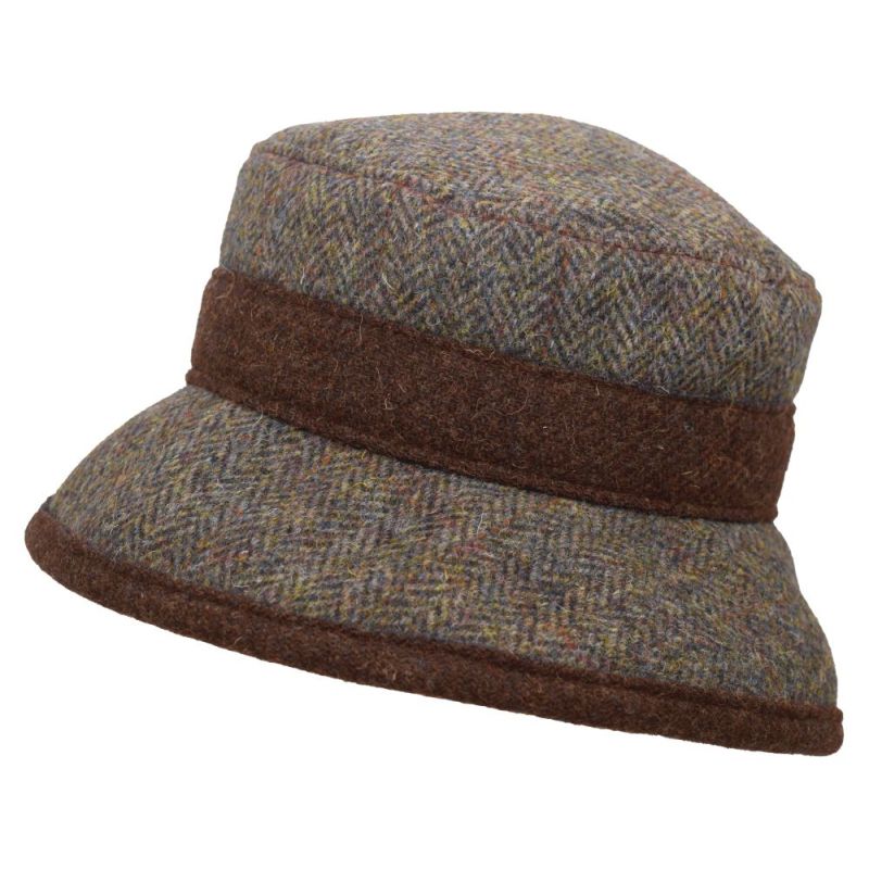 Harris Tweed Brimmed Derby Hat-Chestnut Herringbone/Copper Heather-Winter Sun Protection-Made in Canada by puffin Gear