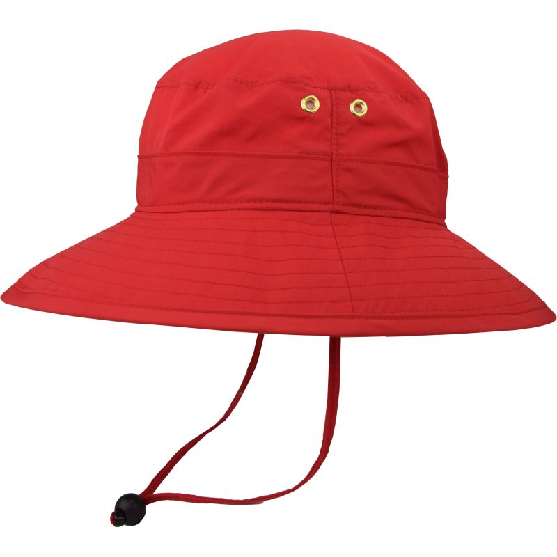 Hiking Hat with built in UPF50 Excellent Sun Protection-lightweight, quick dry, wind lanyard-made in canada by Puffin Gear-Red