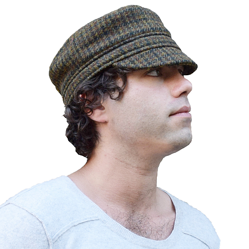 Puffin Gear Harris Tweed Wool Cap-Made in Canada-Seaweed Check-Hand woven in the Outer Hebredies of Scotland-A timeless hat you'll love for years