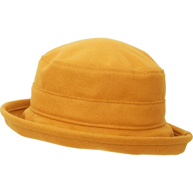 Melton Wool Bowler Brimmed Fall Winter Hat-Rich  - Rich Autumn Gold-Dijon Mustard colour-Easy to Wear dress hat-made in canada by Puffin Gear