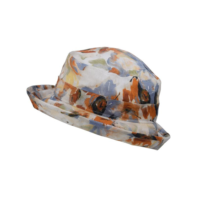Courtyard Garden Linen Print UPF50 Sun Protection Bowler Hat-Made in Canada by Puffin Gear