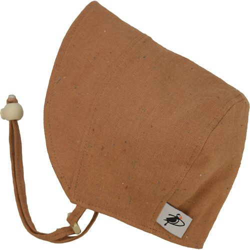 Puffin Gear Infant and Toddler Fall Linen Canvas Bonnet with Flannel Lining-Made in Canada-Butterscotch Sprinkle