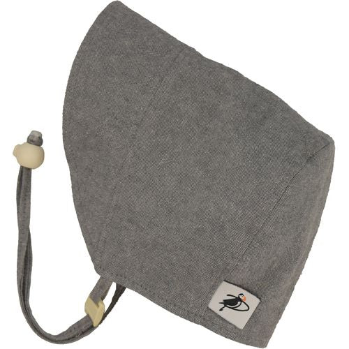 Puffin Gear Infant and Toddler Fall Linen Canvas Bonnet with Flannel Lining-Made in Canada-Grey