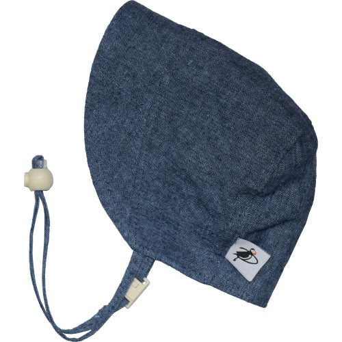 Puffin Gear Infant and Toddler Fall Linen Canvas Bonnet with Flannel Lining-Made in Canada-Navy