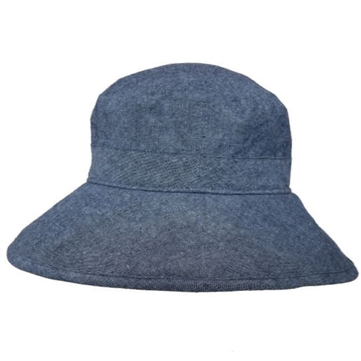 Linen canvas garden hat in denim colourl. UPF50 Sun protection for gardening all day.