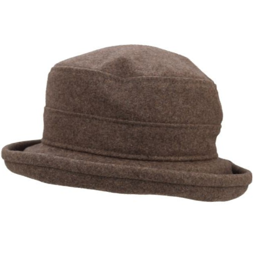 Lovely fig coloured brimmed melton wool bowler hat-Made in Canada by Puffin Gear