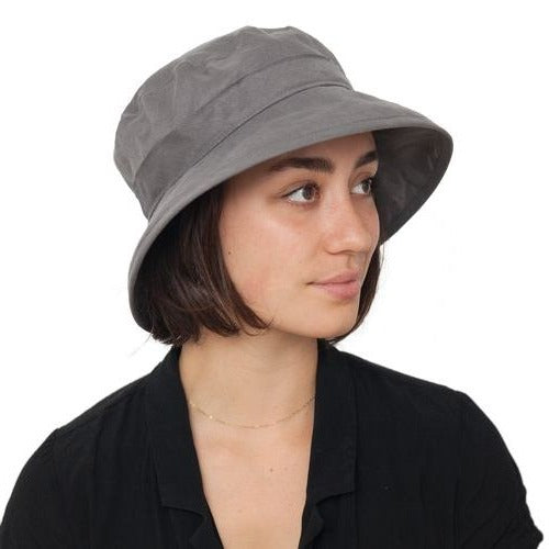 Puffin Gear Linen Sun Protection Bowler Hat UPF50-Summer - three inch brim-sun protection hat-ladies hat-made in canada -grey hat