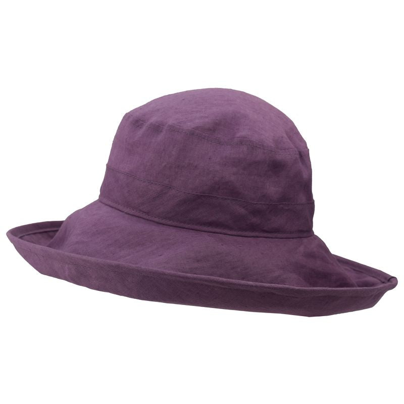 Lightweight summer breeze linen wide brim sun protection hat.  Lightweight UPF50 sun protection-Made in Canada by Puffin Gear-Plum