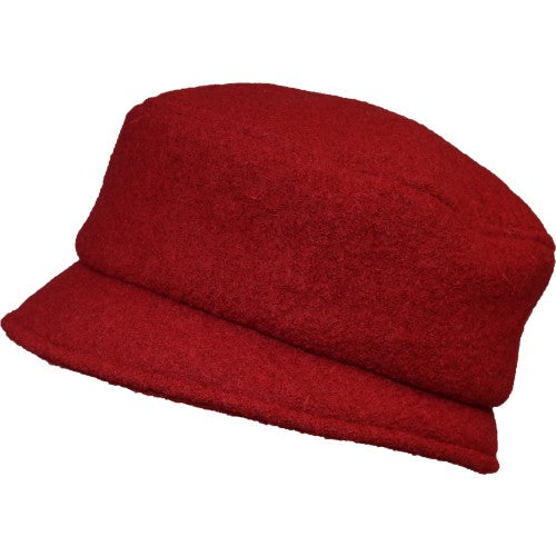 Tilburg Boiled Wool Brimmed Pillbox Winter  Hat-Made in Canada -Cranberry