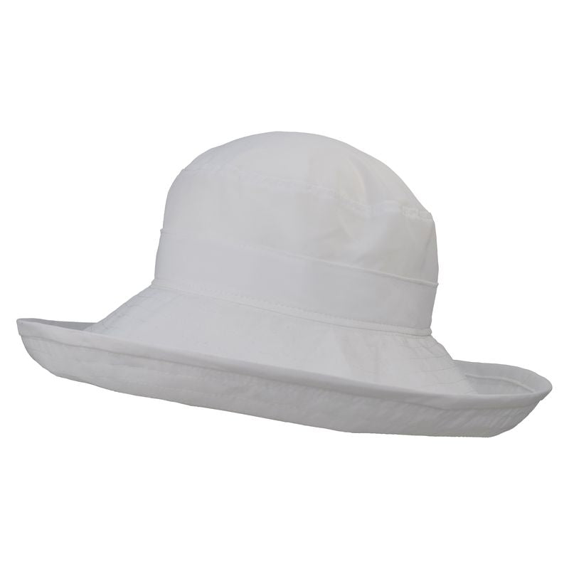 Puffin Gear&#39;s 4.5 inch wide brim classic hat in light weight solar nylon that dries quick and provides upf50+ excellent sun protection. made in canada by puffin gear - white