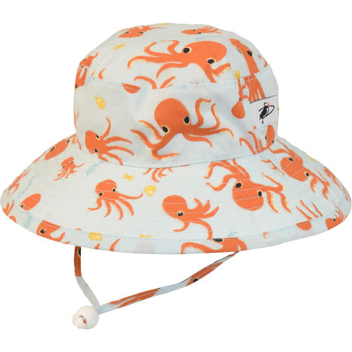 Organic cotton wide brim kids sun hat in octopus print-upf50 sun protection-made in canada by puffin gear