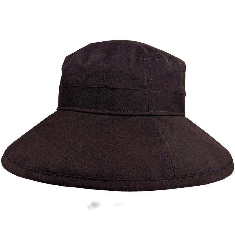 Brown wide-brimmed UPF50 sun hat on a white background