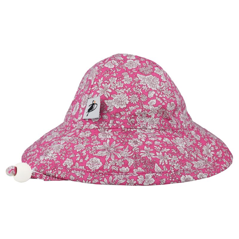Infant Brimmed Sunbeam Hat Rated UPF50 Sun Protection, Cord Lock with Safety Breakaway Clip-Made in Canada by Puffin Gear-Liberty of London-Emily Belle-Azalea Floral Print 