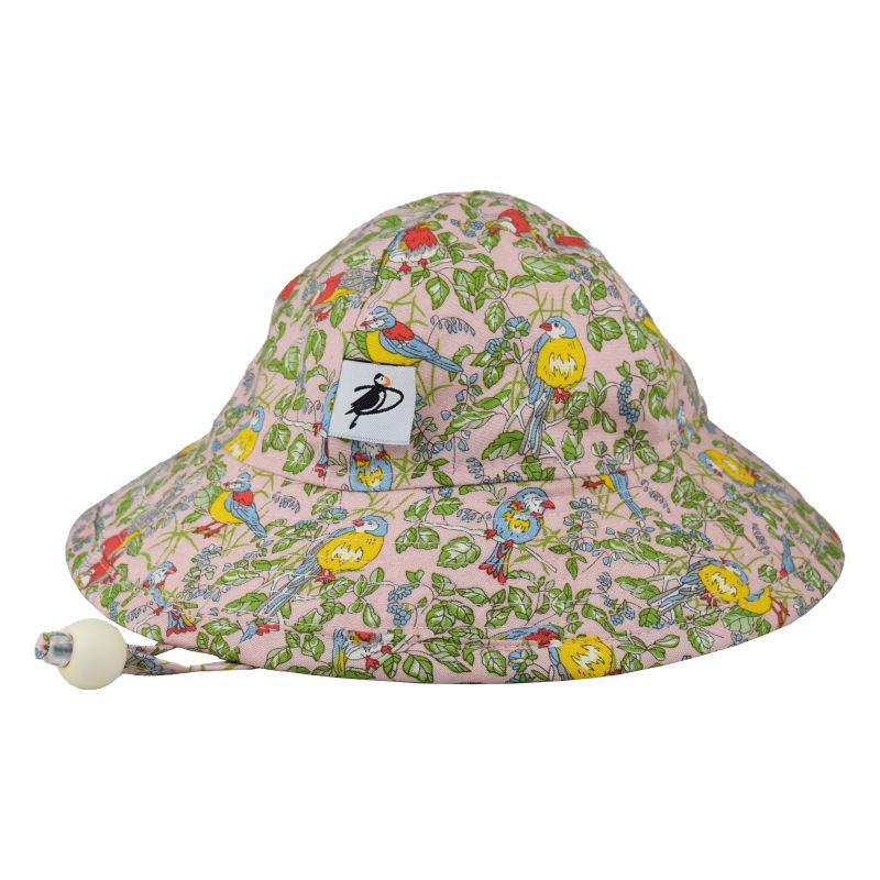 Infant Brimmed Sunbeam Hat Rated UPF50 Sun Protection, Cord Lock with Safety Breakaway Clip-Made in Canada by Puffin Gear-Liberty of London-Hedgerow Chorus