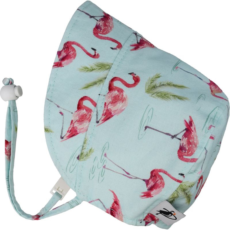 Day at the Beach Print Infant and Toddler UPF50 Sun Protection Bonnet-Made in Canada-Flamingo Print