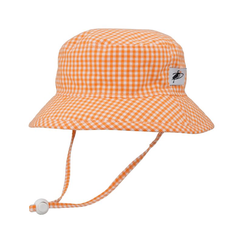 Puffin Gear Child UPF50+ Sun Protection Camp Bucket Hat-Made in Canada-Orange Check
