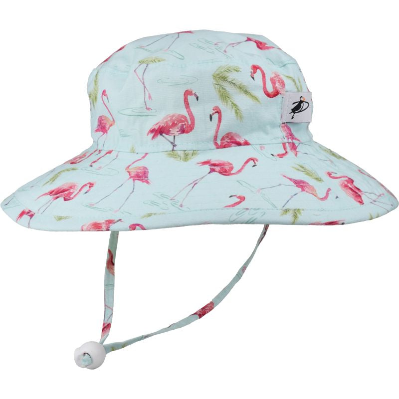 UPF50+ Wide Brim Kids Sun Hats | Cotton Prints | Made in Canada Flamingo / XXS (6-12months) (19 | 48cm)