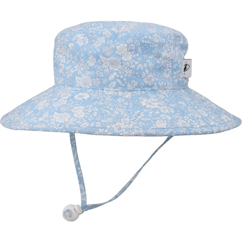 Puffin Gear Child UPF50 Sun Protection Wide Brim Sunbaby Hat-Liberty of London Emily Belle Sky Blue Floral Print Hat