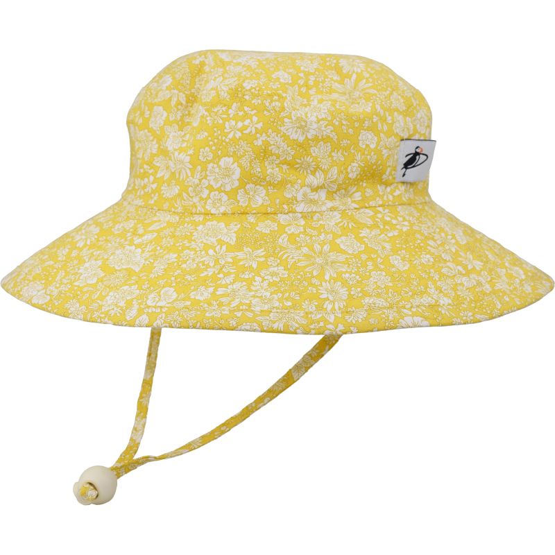 Puffin Gear Child UPF50 Sun Protection Wide Brim Sunbaby Hat-Liberty of London Emily Belle Yellow Floral Print Hat