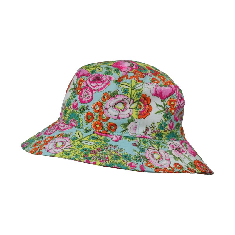 Cotton Print Crusher Sun Hat rated UPF50+ Sun Protection-Blocks at least 98% broad spectrum Harmful UVA and UVB radiation-Made in Canada by Puffin Gear-Travel Hat-Beach Hat-Cutting Garden Vibrant Print Hat