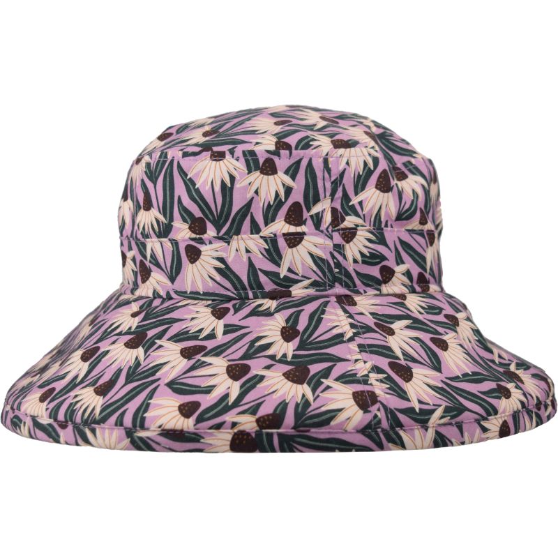 Cotton Print  Wide Brim Garden Hat with UPF50+ Excellent Sun Protection-Rose Garden Print-Made in Canada  by Puffin Gear-Coneflower Print Hat-Echinacea Print Hat- purple hat 