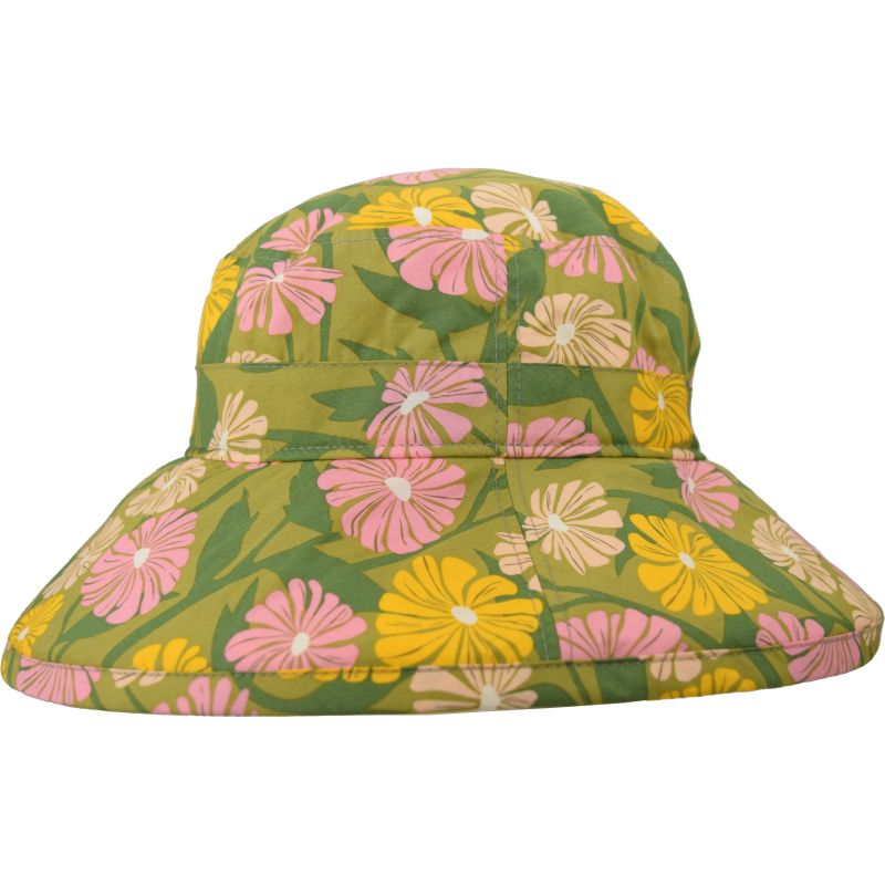 Cotton Print  Wide Brim Garden Hat with UPF50+ Excellent Sun Protection-Rose Garden Print-Made in Canada  by Puffin Gear-Modern floral print hat-Lime green hat