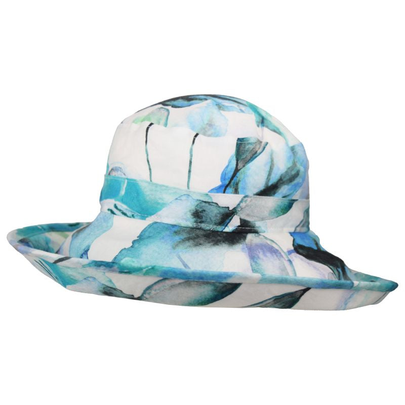 Puffin Gear UPF50 Sun Protection Wide Brim Classic Hat-Courtyard Garden-Watercolour Pool Splashes-Made in Canada
