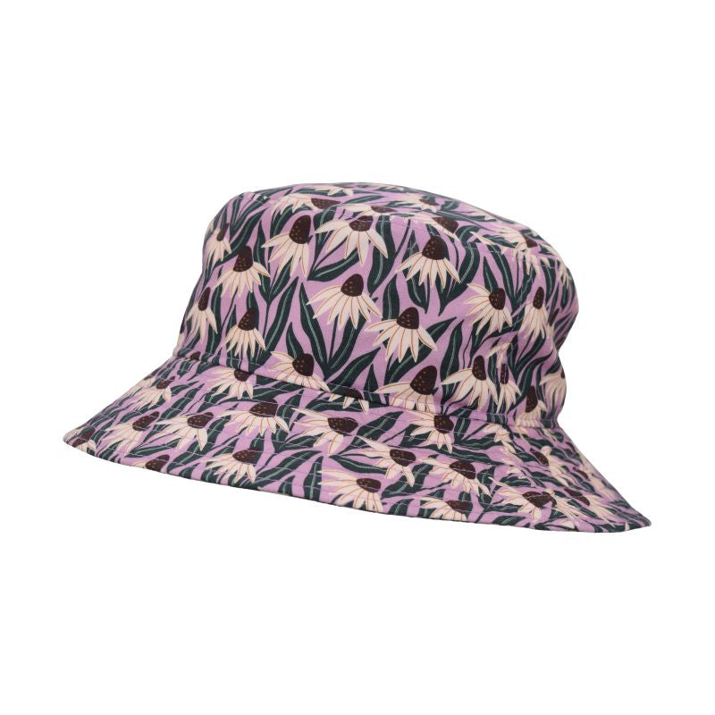 Cotton Print Crusher Sun Hat rated UPF50+ Sun Protection-Blocks at least 98% broad spectrum Harmful UVA and UVB radiation-Made in Canada by Puffin Gear-Travel Hat-Beach Hat-Coneflower Print