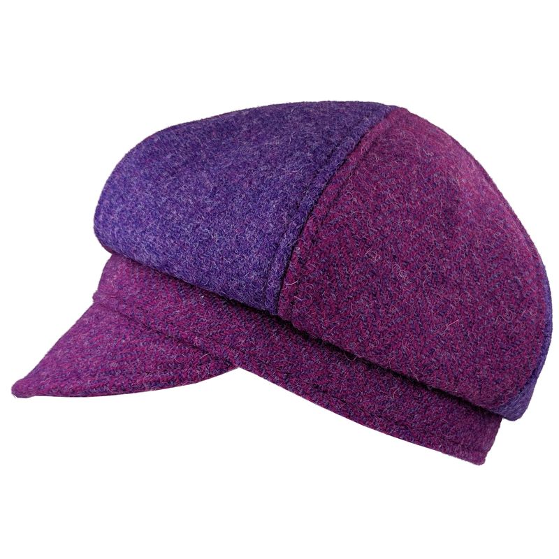 Purple and Pink Pageboy Harris Tweed Hat Product shot on white background
