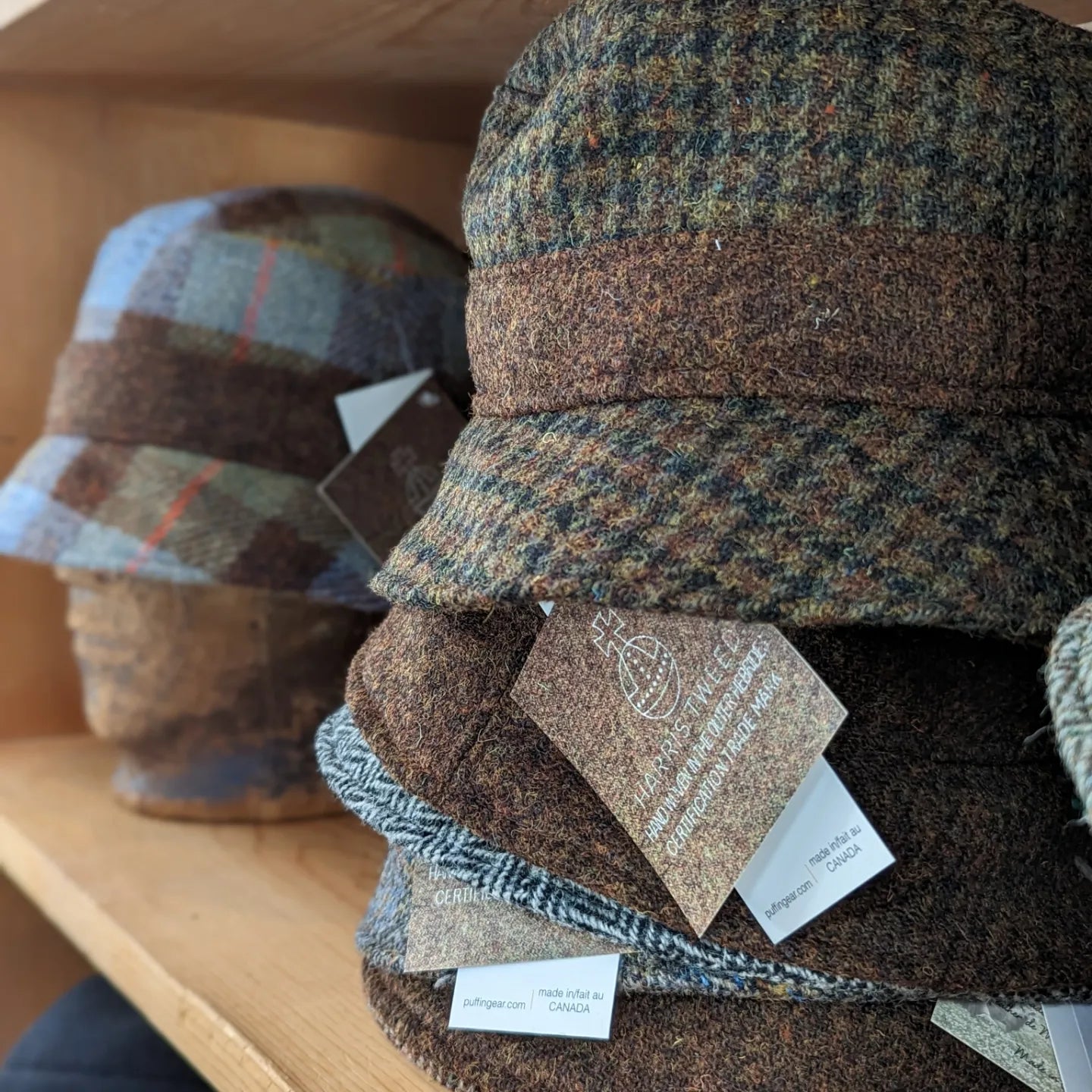 Shop in Store for Harris Tweed Hats, Polartec Fleece Hats, Sun Protection Hats, Kids Hats, Adult Hats and so much more.  Shop in the studio where everything is made.  Toronto Canada