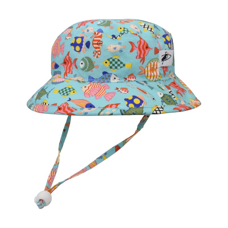 Puffin Gear Child UPF50+ Sun Protection Camp Bucket Hat-Made in Canada-Coral Reef Fish Print