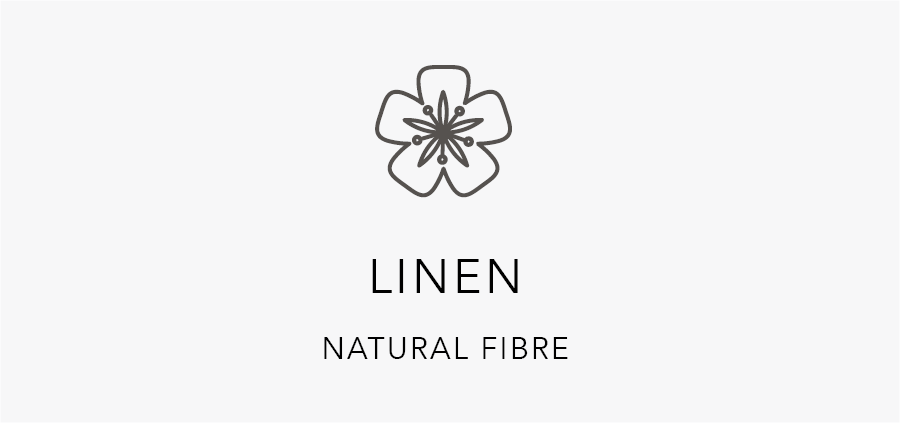 Logo of a flower with the text 'LINEN NATURAL FIBRE' on a white background