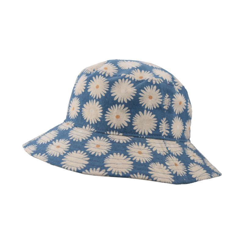 Puffin Gear Linen Canvas UPF50+ Sun Protection Crusher Hat-Made in Canada-Daisy Power Print - Blue