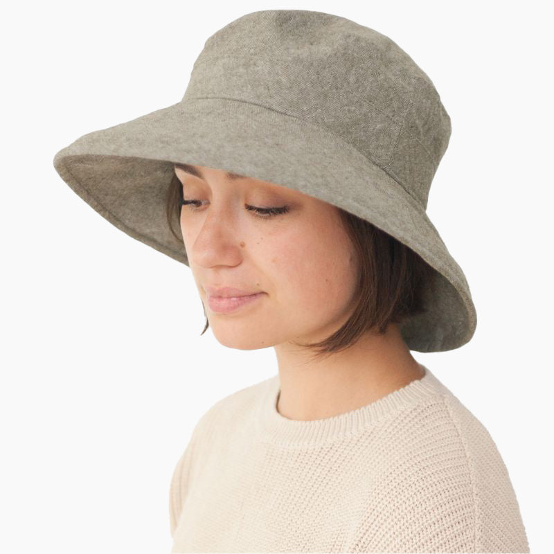 Linen Canvas Garden hat with 4 inch brim provides good coverage of face while allowing vision for site seeing, gardening-made in canada by puffin gear-olive green-upf50 excellent sun protection
