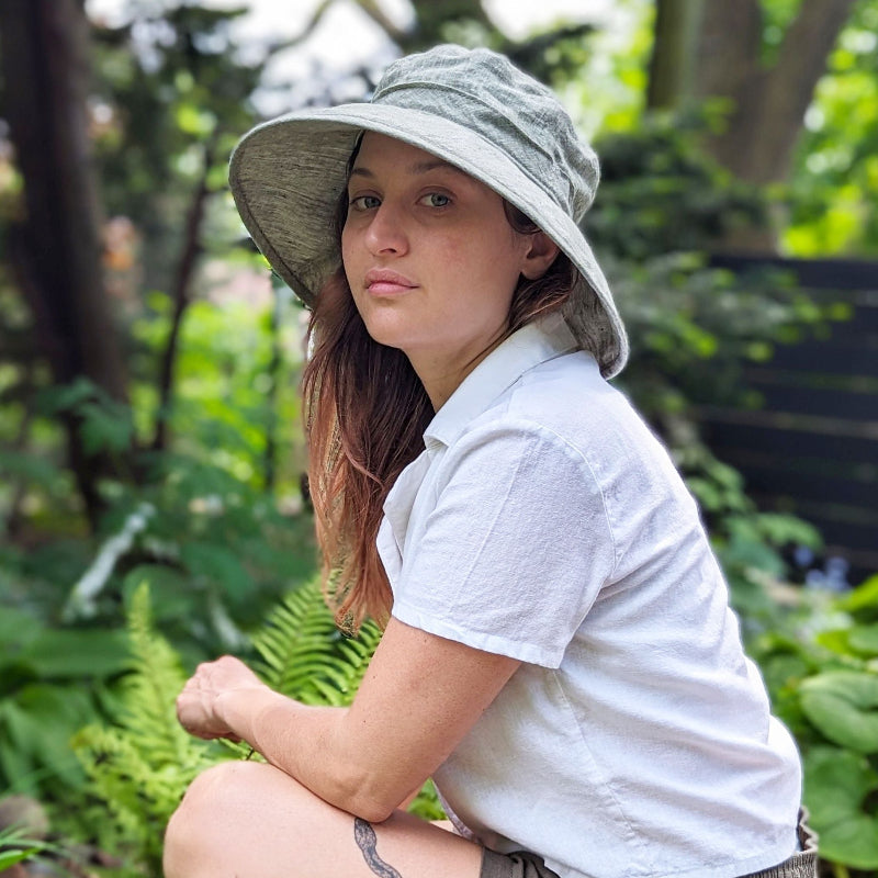 Wide brim upf50 sun protection hat-lightweight linen-made in canada-working in garden