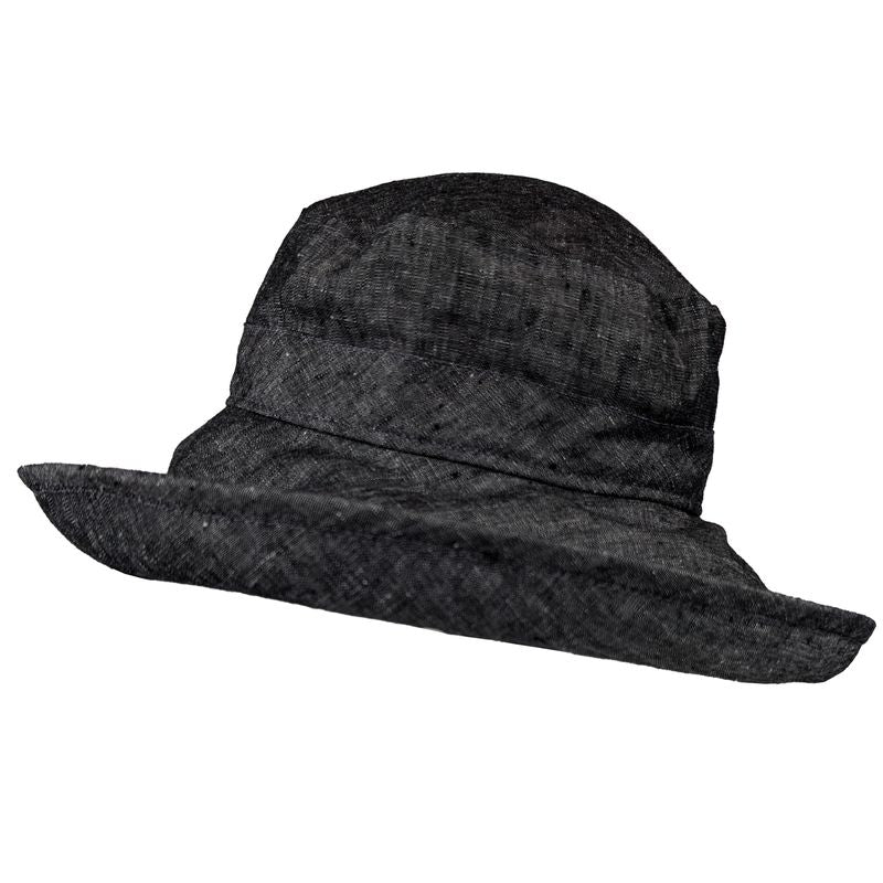 Wide Brim Classic Linen Chambray Hat-Rated UPF50+ Excellent Sun Protection-Blocks at last 98% UVA and UVB harmful radiation-lightweight 4.5 inch brim provides good coverage of face and neck. Made in Canada by Puffin Gear-Colour Black