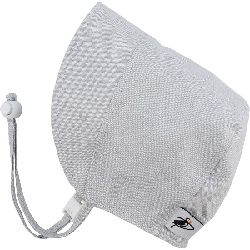Puffin Gear Oxford Cotton UPF50 Sun Protection Infant and Toddler Bonnet-Made in Canada-Grey