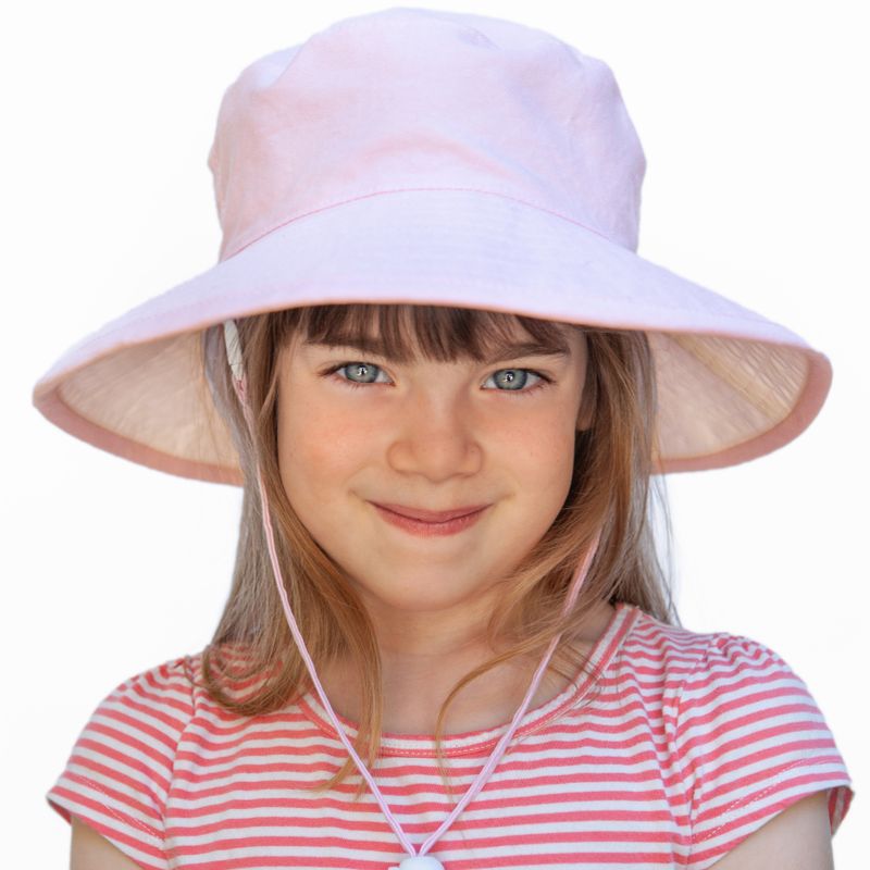 kids wide brim oxford cotton sunbaby hat with chin tie-classic style for easy co-ordination-machine wash-made in canada by puffin gear-pik hat-upf50 excellent sun protection