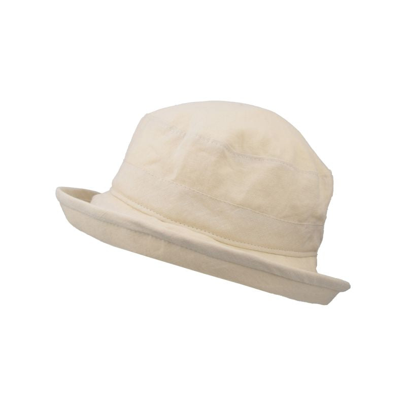 Patio Linen Bowler with 3 inch brim, UPF50 Sun Protection, Linen has rich texture and patina-Made in Canada-Bone Colour Hat