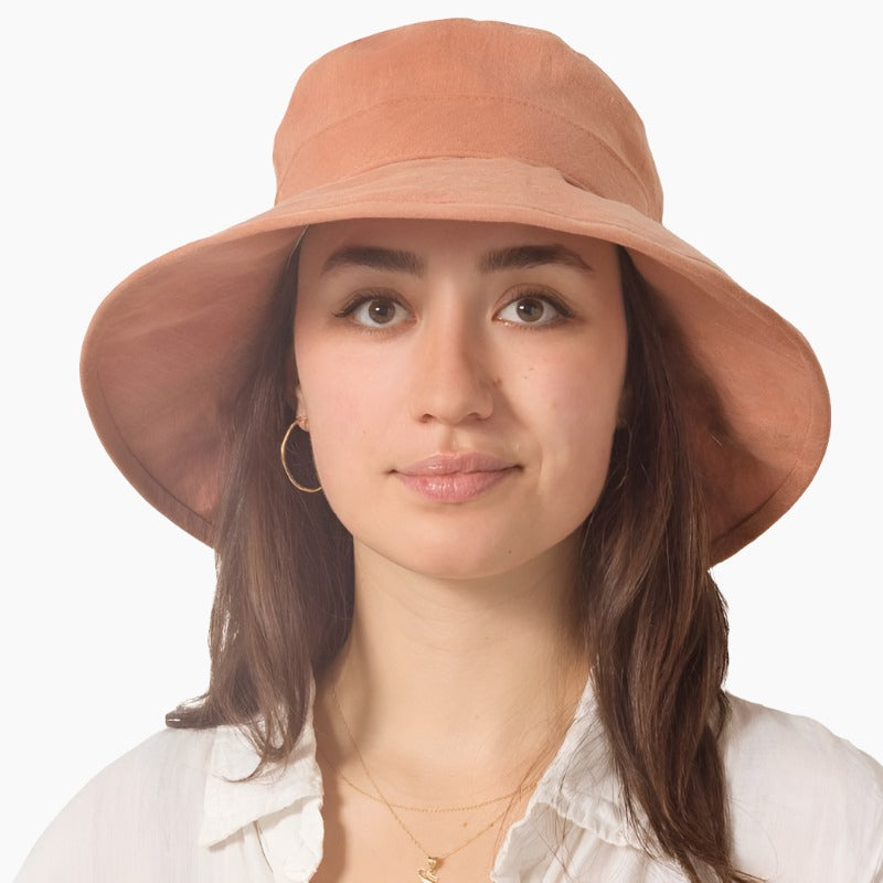 Patio Linen Wide Brim Garden Hat with 4 inch brim and UPF50+ sun protection rating-made in canada by puffin gear-colour-salmon