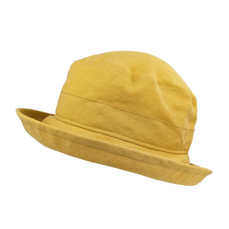 yellow linen bowler hat-upf50 sun protection-made in canada by puffin gear