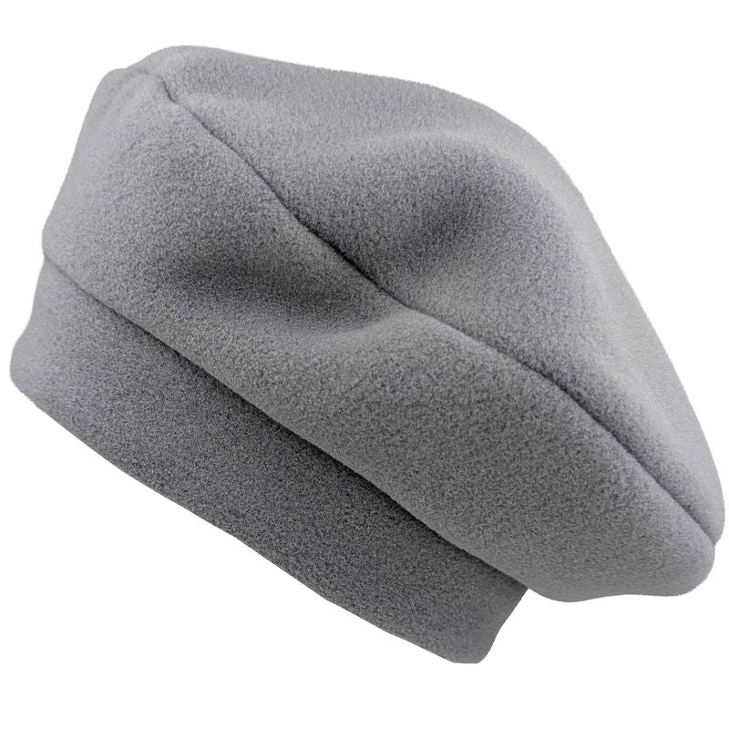 Polartec Fleece Beret, easy wearing warm hat for cold weather-effortless style-fog grey-made in canada by puffin gear