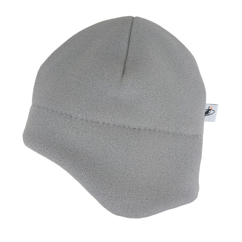 Fog grey blizzard hat with extended ear coverage for cold weather-polartec fleece-quick dry-made in canada by puffin gear