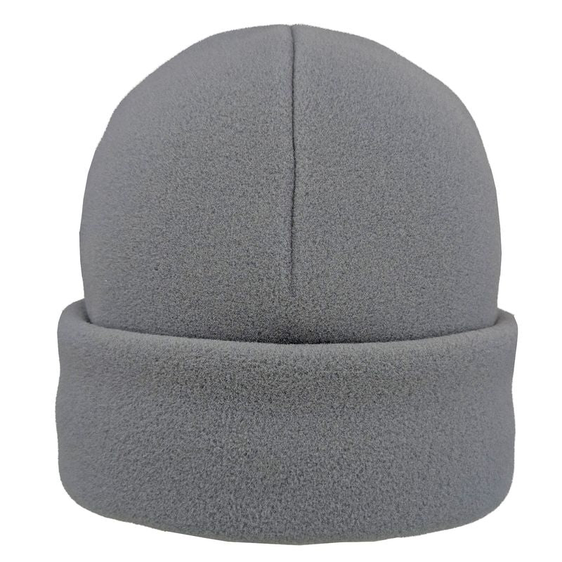 Polartec Fleece cuffed beanie hat in fog grey.  long cuff is adjustable to cover as much of your head as you want on a cold day - made in canada by puffin gear