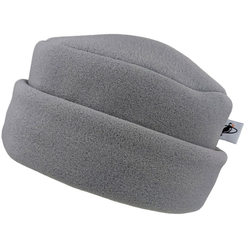 Polartec Fleece Cuffed Pillbox Hat- Adjustable cuff to cover your ears on cold windy days-fog grey hat-made in canada by puffin grear